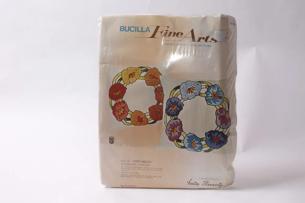 Poppy Wreath Decorator Pillow Craft Kit by Bucilla Fine Arts ~ 260622-WH 1220